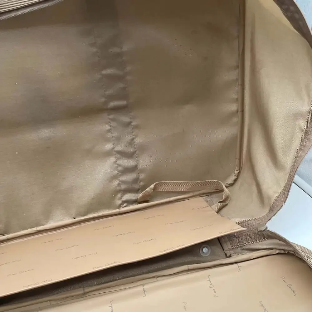 Vintage Pierre Cardin Tan Canvas Travel Bag, Soft-Sided Suitcase with Leather Tr